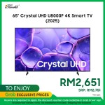 65" Crystal UHD U8000F 4K Smart TV (2025) - UA65U8000FKXXM (No Installation Provide)